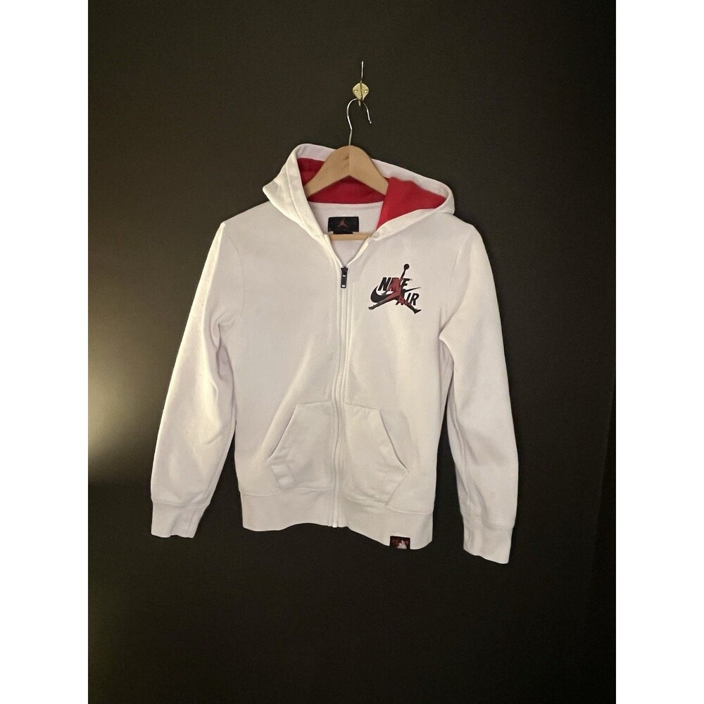 Nike Air Jordan Kids Youth Large Full Zip Hoodie White Red Black Jumpman